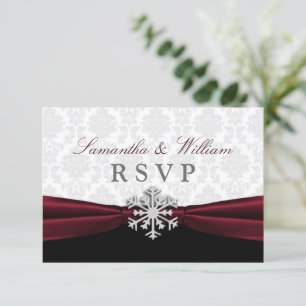 Burgundy Ribbon Winter Wedding RSVP Card Karte