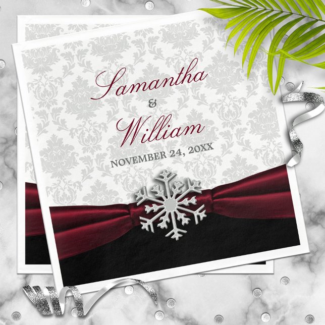 Burgundy Ribbon Winter Wedding Serviette (Von Creator hochgeladen)
