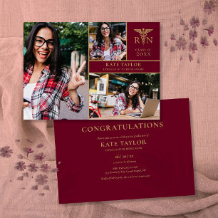 Burgundy RN Nursing 3 Foto Graduation Party Einladung