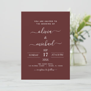 Burgundy Romantic Wedding Modern Typografy Einladung