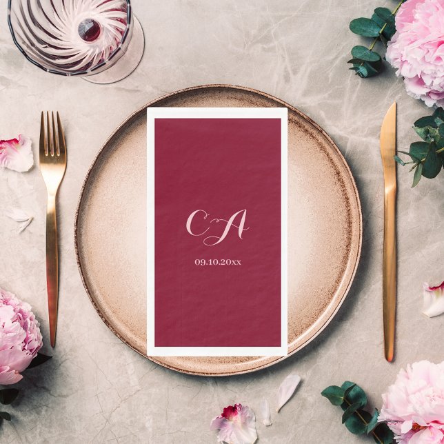 Burgundy rosa Monogramm Geburtstag Serviette (Von Creator hochgeladen)