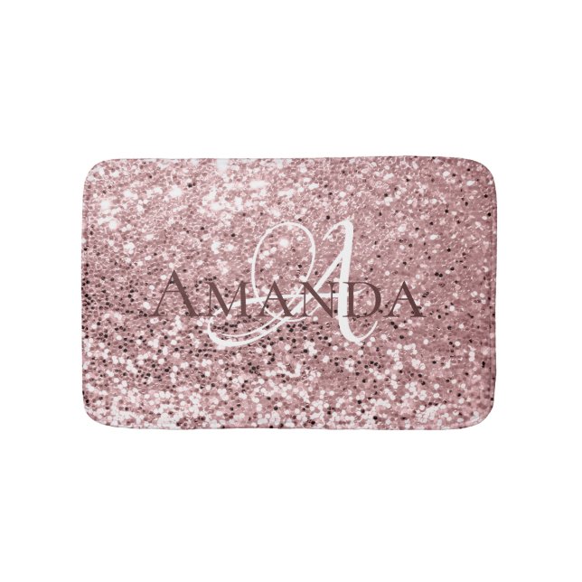 Burgundy Rosa Rosa Blush Glitzer Name Monogram Badematte (Vorderseite)