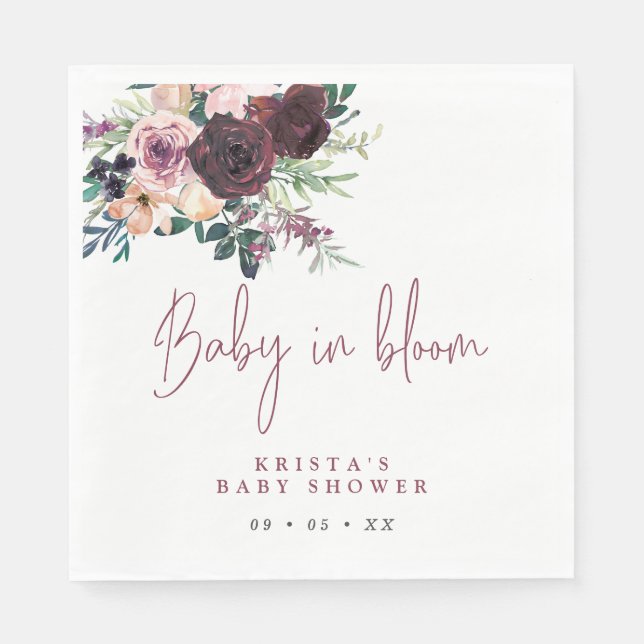 Burgundy Rose Baby in Bloom Baby Dusche Serviette (Vorderseite)