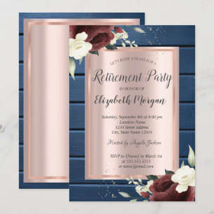 Burgundy-Rose, Blue Wood Rose Gold Rente Einladung