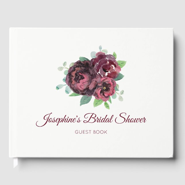 Burgundy Rose Bouquet Brautparty Gästebuch (Vorderseite)