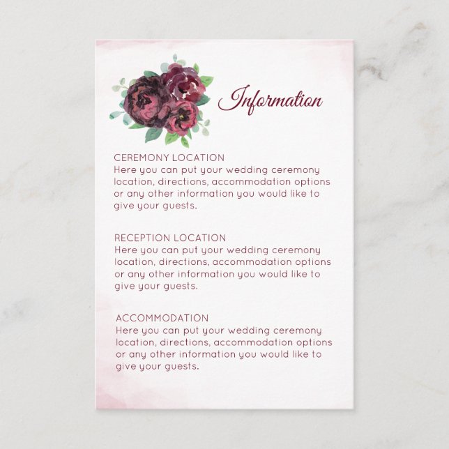 Burgundy Rose Bouquet - Informationskarten für Hoc Begleitkarte (Vorderseite)