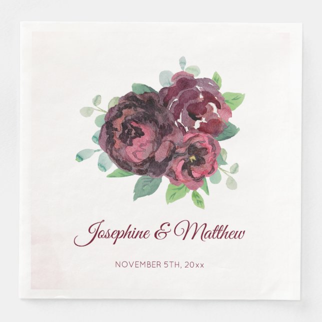 Burgundy Rose Bouquet Wedding Serviette (Vorderseite)