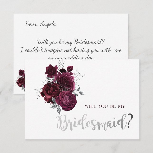 Burgundy Rose Bridesmaid Card Einladung (Vorne/Hinten)
