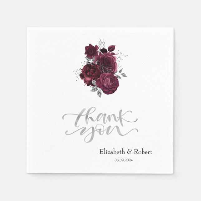 Burgundy Rose Danke-Karte Serviette (Vorderseite)
