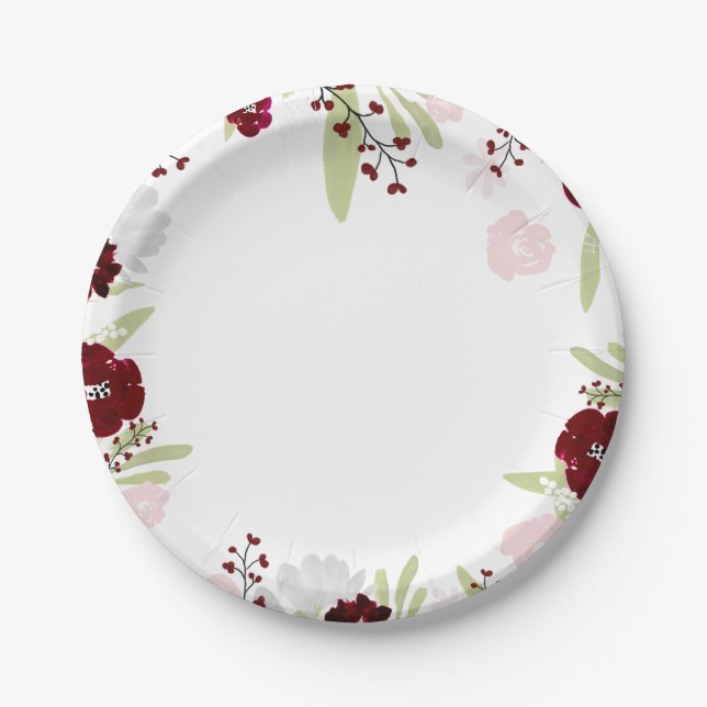 Burgundy Rose Elegante Hochzeitspapier-Teller Pappteller (Vorderseite)