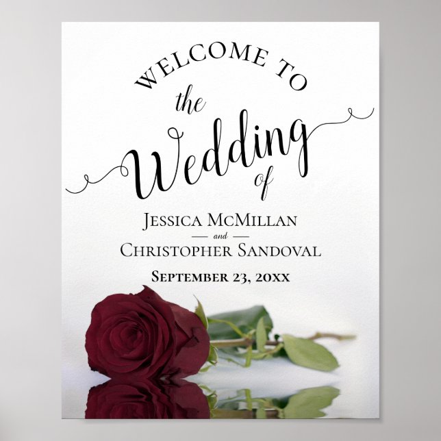 Burgundy Rose Elegantes Hochzeitsszenario Poster (Vorne)