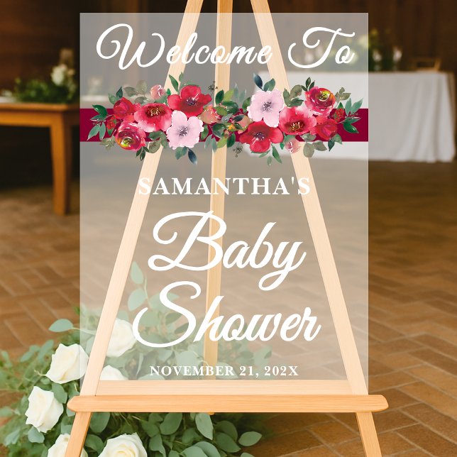 Burgundy Rose Fall Baby Dusche Willkommen Acrylschild (Von Creator hochgeladen)