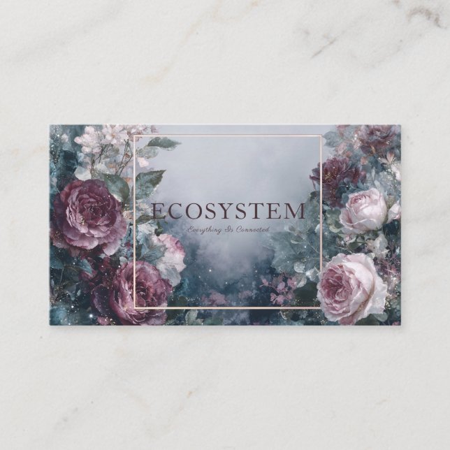 Burgundy Rose Floral and Ethereal Mist Gold Frame Visitenkarte (Vorderseite)