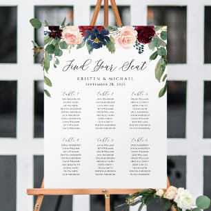 Burgundy Rose Floral Finden Sie Ihre Sitzplakette Poster