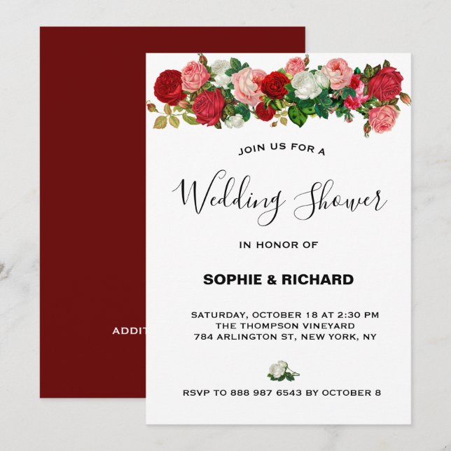 BURGUNDY ROSE FLORAL GARLAND BLUME WEDDSHOWE EINLADUNG (Vorne/Hinten)