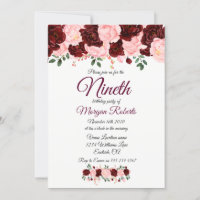 Burgundy Rose Girls 9e anniversaire Invitation de 