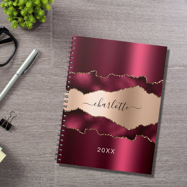 Burgundy Rose Gold Age Marmornamenskript Notizblock (Von Creator hochgeladen)