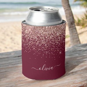 Burgundy Rose Gold Blush Pink Glitzer Monogram Dosenkühler