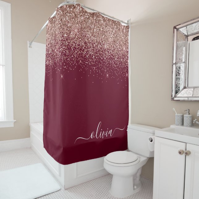 Burgundy Rose Gold Blush Pink Glitzer Monogram Duschvorhang (Beispiel)