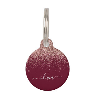 Burgundy Rose Gold Blush Pink Glitzer Monogram Haustiermarke