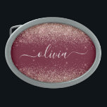 Burgundy Rose Gold Blush Pink Glitzer Monogram Ovale Gürtelschnalle<br><div class="desc">Burgundy und Rose Gold - Rosa schwarz Sparkle Glitzer Script Monogram Name Gürtel Schnalle. Das macht den perfekten Abschluss,  süß 16 16.,  18.,  21.,  30.,  40.,  50.,  60.,  70.,  80.,  90.,  100. Geburtstag,  Hochzeit,  Brautparty,  Jubiläum,  Babydusche oder Junggeselinnen-Abschied Geschenk für jemanden,  der Luxus und Chic Stil Lieben glänze.</div>