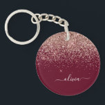 Burgundy Rose Gold Blush Pink Glitzer Monogram Schlüsselanhänger<br><div class="desc">Rose Gold - Blush Pink und Burgundy Sparkle Glitzer Script Monogram Name Schlüsselanhänger. Das macht den perfekten 16 Geburtstag,  Hochzeit,  Brautparty,  Jubiläum,  Babydusche oder Junggeselinnen-Abschied Geschenk für jemanden,  der Lieben glamourösen Luxus und schicke Stile.</div>