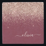 Burgundy Rose Gold Blush Pink Glitzer Monogram Steinuntersetzer<br><div class="desc">Burgundy und Rose Gold - Rosa schwarz Sparkle Glitzer Script Monogram Name Stone Tile. Das macht den perfekten Abschluss,  süßen 16 Geburtstag,  Hochzeit,  Brautparty,  Jubiläum,  Babydusche oder Junggeselinnen-Abschied Geschenk für jemanden,  die Lieben glamourösen Luxus und schicke Stile.</div>