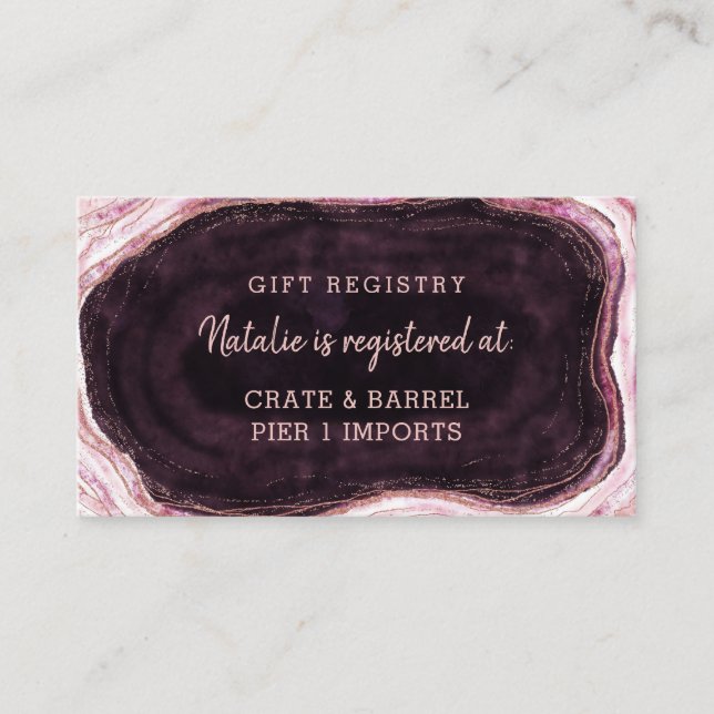 Burgundy & Rose Gold Geode Shower - Registrierung Begleitkarte (Vorderseite)