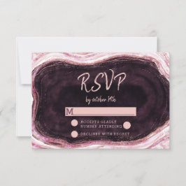 Burgundy & Rose Gold Geode Wedding RSVP Response Karte