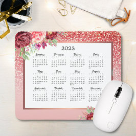 Burgundy Rose Gold Glitzer 2023 Kalender Mousepad