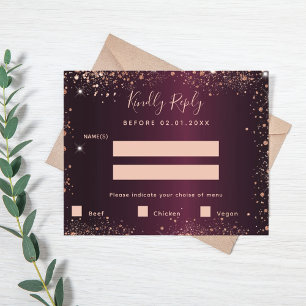 Burgundy Rose Gold Glitzer Menü UAWG Mitteilungskarte