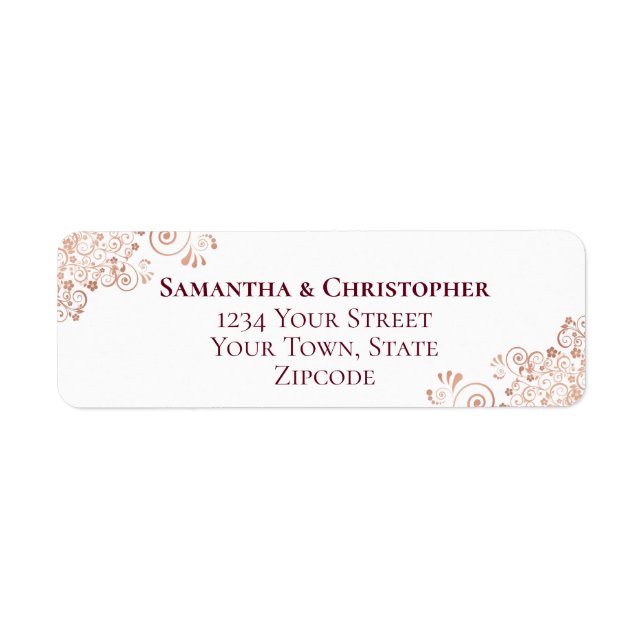 Burgundy & Rose Gold Lace Wedding Rücksendeadresse (Vorne)