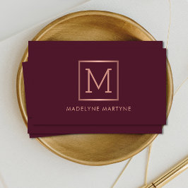 Burgundy Rose Gold Monogram Moderne Elegant Visitenkarte