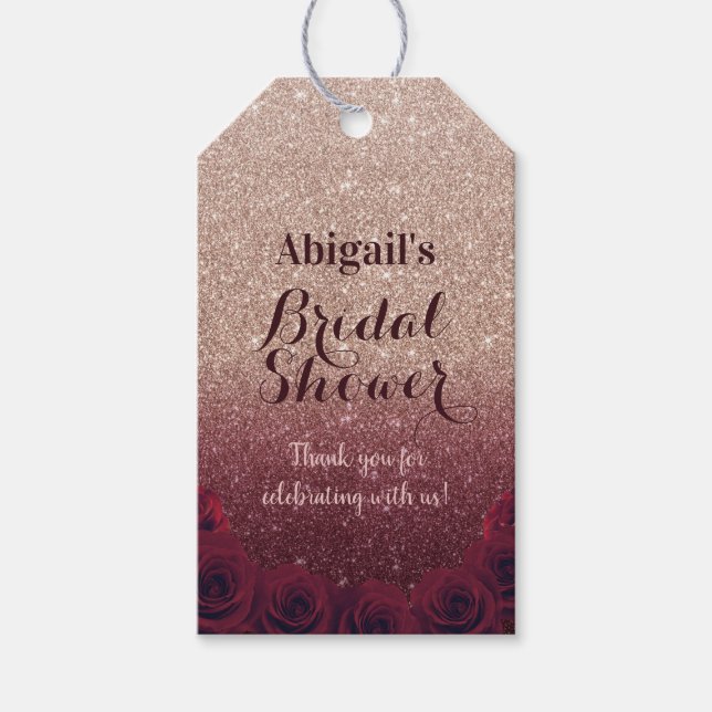 Burgundy & Rose Gold Ombre Brautparty Gefallen Geschenkanhänger (Vorderseite)