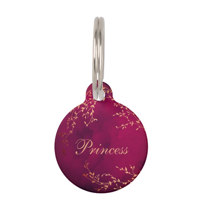 Burgundy Rose Gold Princess Dog Cat Haustiermarke (Vorderseite)