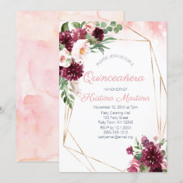 Burgundy Rose Gold Quinceñera Geburtstag Einladung