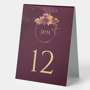 Burgundy Rose Gold Watercolor Herbstlaub Hochzeit Tischaufsteller