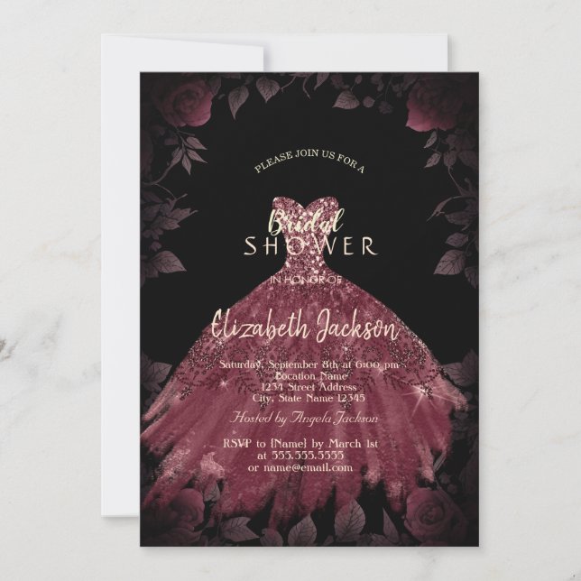 Burgundy Rose kleiden Gotisches Brautparty Einladung (Vorderseite)