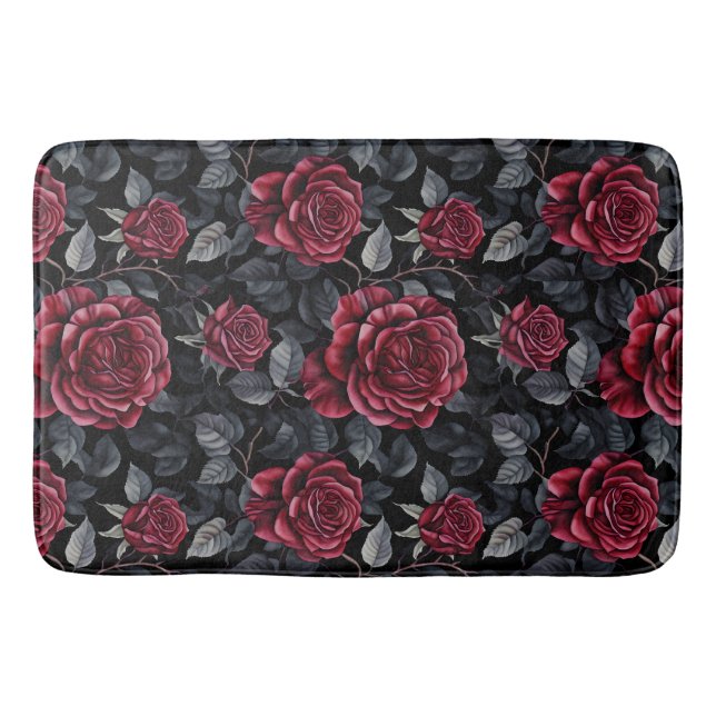 Burgundy-Rose mit schwarzem Hintergrund Badematte (Vorderseite)