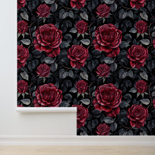 Burgundy-Rose mit schwarzem Hintergrund Tapete