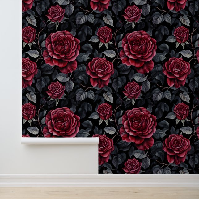 Burgundy-Rose mit schwarzem Hintergrund Tapete (Anwendung)