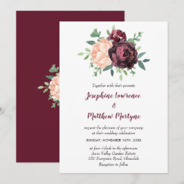Burgundy Rose Peach Peony Floral Wedding Einladung