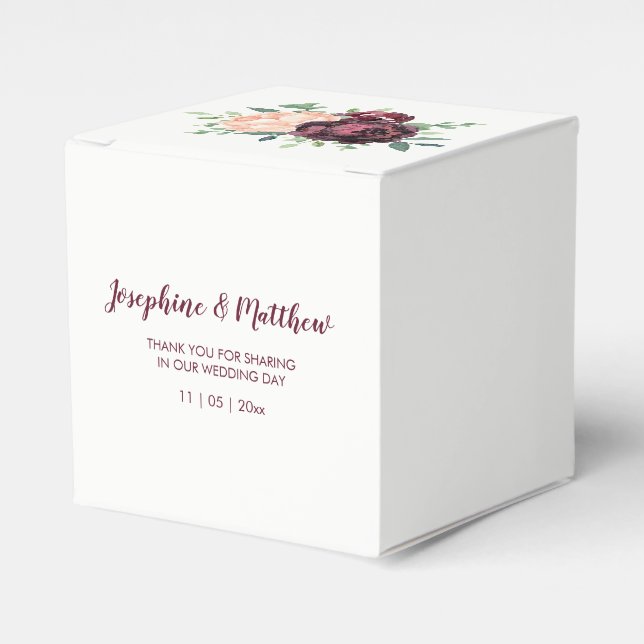 Burgundy Rose Peach Peony Floral Wedding Geschenkschachtel (Vorderseite)