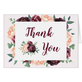 Burgundy Rose Peach Peony Wedding Danke Karte
