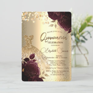 Burgundy Rose Quinceañera Einladung