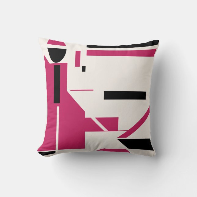 Burgundy Rose Schwarz auf Off-White Kissen (Vorderseite)