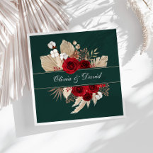 Burgundy Rose und Pampas Grass Wedding Napkins