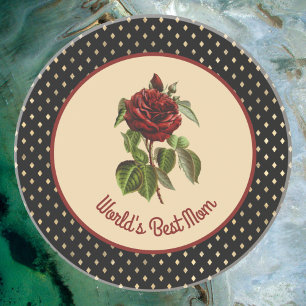 Burgundy-Rose zur besten Mama der Welt auf Black H Getränkeuntersetzer