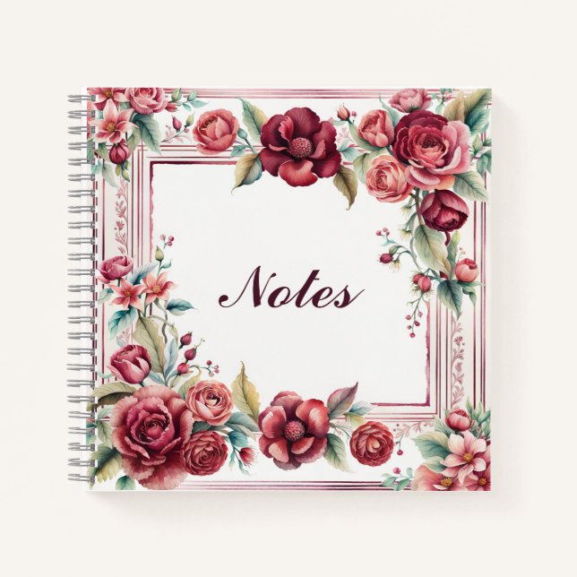 Burgundy Roses with Elegant Frame Notizbuch (Vorderseite)