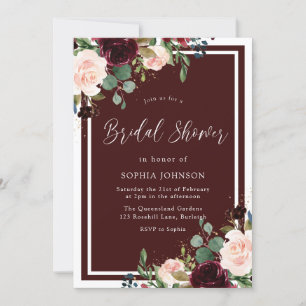 Burgundy Rot & Blush Brautparty Einladung